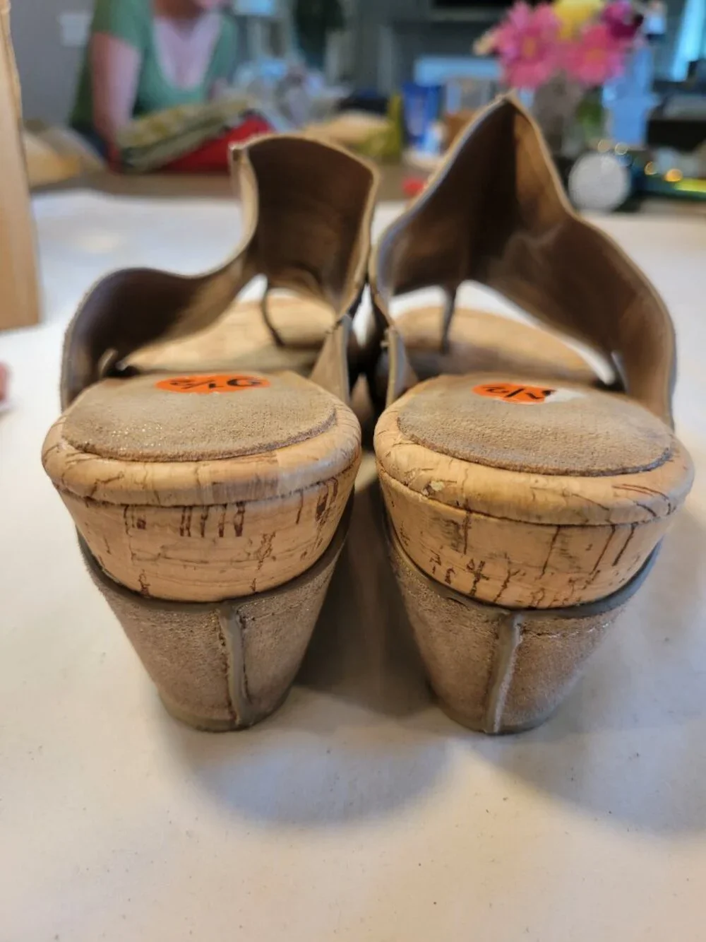 Donald J Pliner Gold Metallic Leather Cork Wedge Sandals Women's 9.5